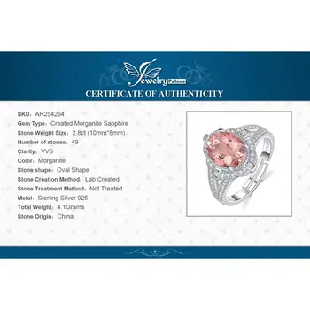 JewelryPalace Ogroman Oval Stvoren Морганит Pink Safir Cvijet Otvoreno Podesiv Prsten 925 Sterling Srebra Prstenje Nakit za žene