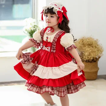 Za djevojčice Spanski haljina za djecu Lolita Princeza Crvene Vintage haljine za malu djecu na rođendan Loptu haljina tinejdžer haljine od jagoda