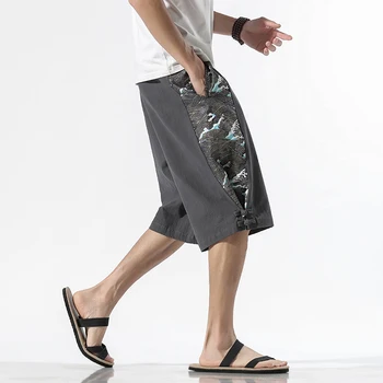 2022 Ljetne muške pamučne lanene hlače Free Muški dužine do koljena Plaža kratke u kineskom stilu Prozračna Muške Modne vanjska odjeća