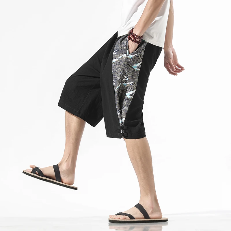 2022 Ljetne muške pamučne lanene hlače Free Muški dužine do koljena Plaža kratke u kineskom stilu Prozračna Muške Modne vanjska odjeća Slika  1