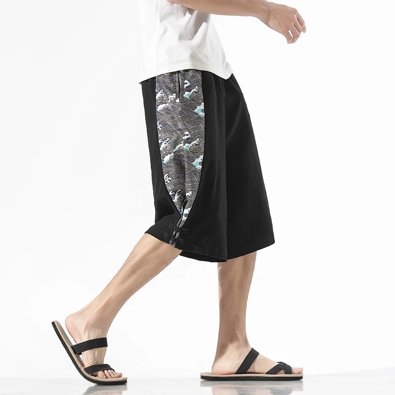 2022 Ljetne muške pamučne lanene hlače Free Muški dužine do koljena Plaža kratke u kineskom stilu Prozračna Muške Modne vanjska odjeća Slika  4