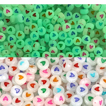 7x4 mm Akril Sjajne Perle Broj Uzorak Srca Ljubav, Sjaj U Tami Male Perle za izradu nakita Narukvica i Ogrlica DIY