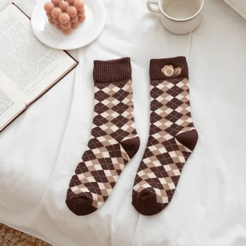 2021 Zimske Smeđe Čarape na prosječnu cijevi Slatka Medvjed, Pamuk, Dizajnerske čarape Japanski obložen Toplim ženske čarape