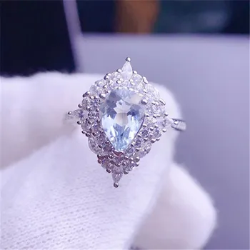 Prsten s prirodnim Topaz,Prirodni Srebro S925 uzorka, Veličina Dragog Kamena 6*8 mm,Nebo-Plavi Topaz
