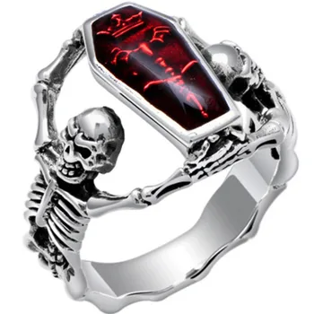 MFY Vintage Punk Prsten s lubanjom Za muškarce Hip-hop Zaručnički prsten Muška Moda Crveni Cirkon Prsten Za Žene Nakit Prstenje srebrne boje