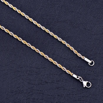 Nehrđajući čelik zlatne boje 3 mm 4,8 mm twisted konop, lanac ogrlica Modni muški nakit u stilu rock i hip-hop 50/60/70 cm