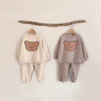 Jesen komplet odjeće za djevojčice Dječji dječje majice s po cijeloj površini Medvjeda iz crtića + Hlače za malu djecu Majica za dječake + Hlače Zimska odjeća