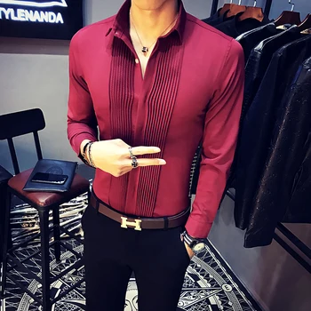 Plus Size 5XL-S Muške Košulje Tuxedos Dugi Rukav Proljeće Novi 2021 Korejski Slim Fit Noćni Klub/Diplomski/Ulica Odijevanje Haljina Bluza Homme Rasprodaja