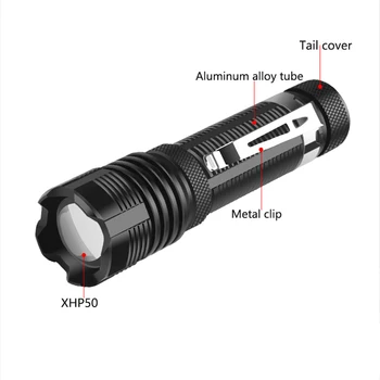 Najmoćniji Svjetiljku Xhp50 Bljesak Svjetlosti Ultra Bright 5 Način Skalabilne Led Bljeskalicu Koristite Akumulator Lampu 14500 Za Kampiranje Ribolov
