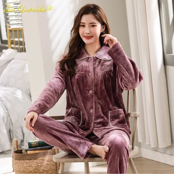 Luksuzna фланелевая пижама Kućna odjeća za žene Soft Kvalitetne pidžama Cardigans 3xl 4xl Plus Size Dar majke Zima toplo пижама