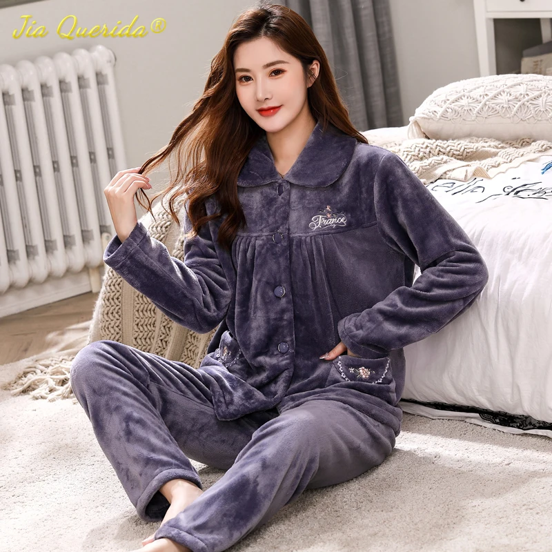 Luksuzna фланелевая пижама Kućna odjeća za žene Soft Kvalitetne pidžama Cardigans 3xl 4xl Plus Size Dar majke Zima toplo пижама Slika  1