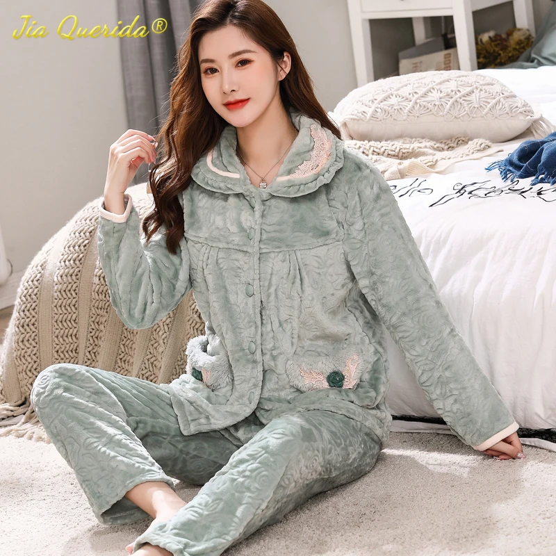 Luksuzna фланелевая пижама Kućna odjeća za žene Soft Kvalitetne pidžama Cardigans 3xl 4xl Plus Size Dar majke Zima toplo пижама Slika  2