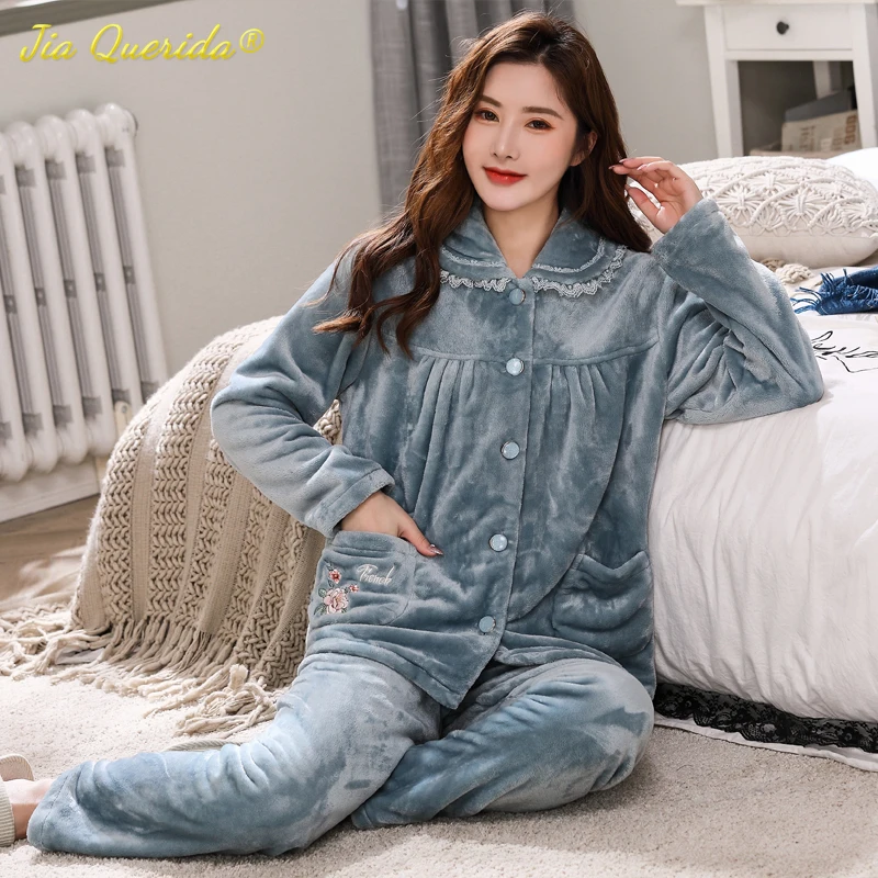 Luksuzna фланелевая пижама Kućna odjeća za žene Soft Kvalitetne pidžama Cardigans 3xl 4xl Plus Size Dar majke Zima toplo пижама Slika  3