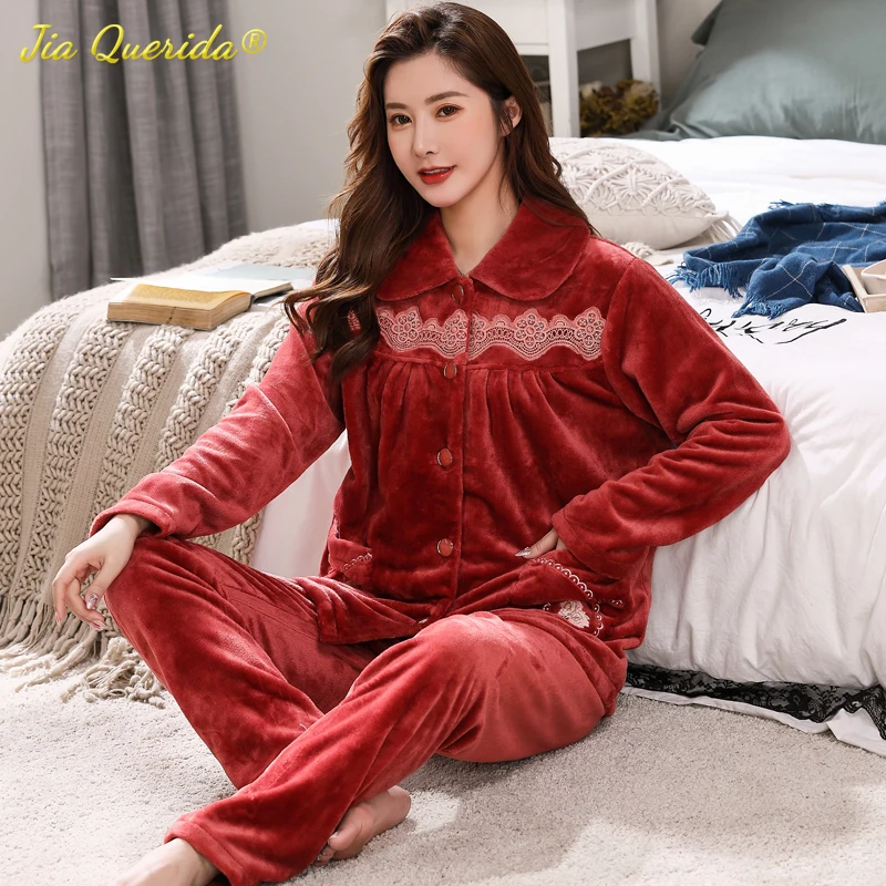 Luksuzna фланелевая пижама Kućna odjeća za žene Soft Kvalitetne pidžama Cardigans 3xl 4xl Plus Size Dar majke Zima toplo пижама Slika  4