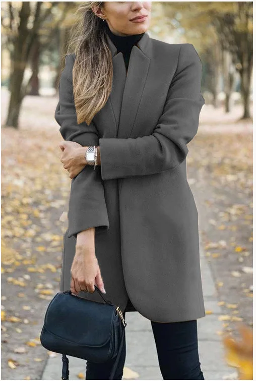 Novi trendi ženski svakodnevne univerzalne kaputi Jakne 2021 Jesen zima jednobojnu s rol-bar Donje vune kaput Slika  0