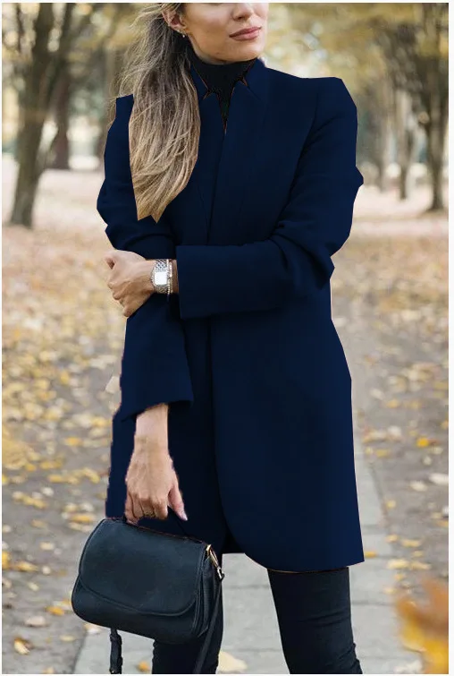 Novi trendi ženski svakodnevne univerzalne kaputi Jakne 2021 Jesen zima jednobojnu s rol-bar Donje vune kaput Slika  2