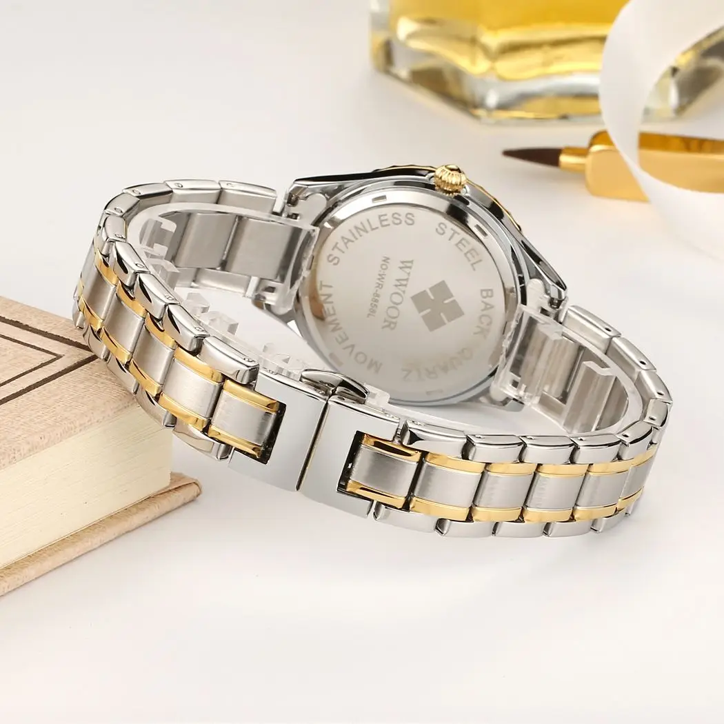 WWOOR 2021 Novi Top Brand Luksuzni Modni Zlato ženski sat sa dijamantima Kvarc Vodootporan ručni sat od nehrđajućeg Čelika Relogio feminino Slika  2