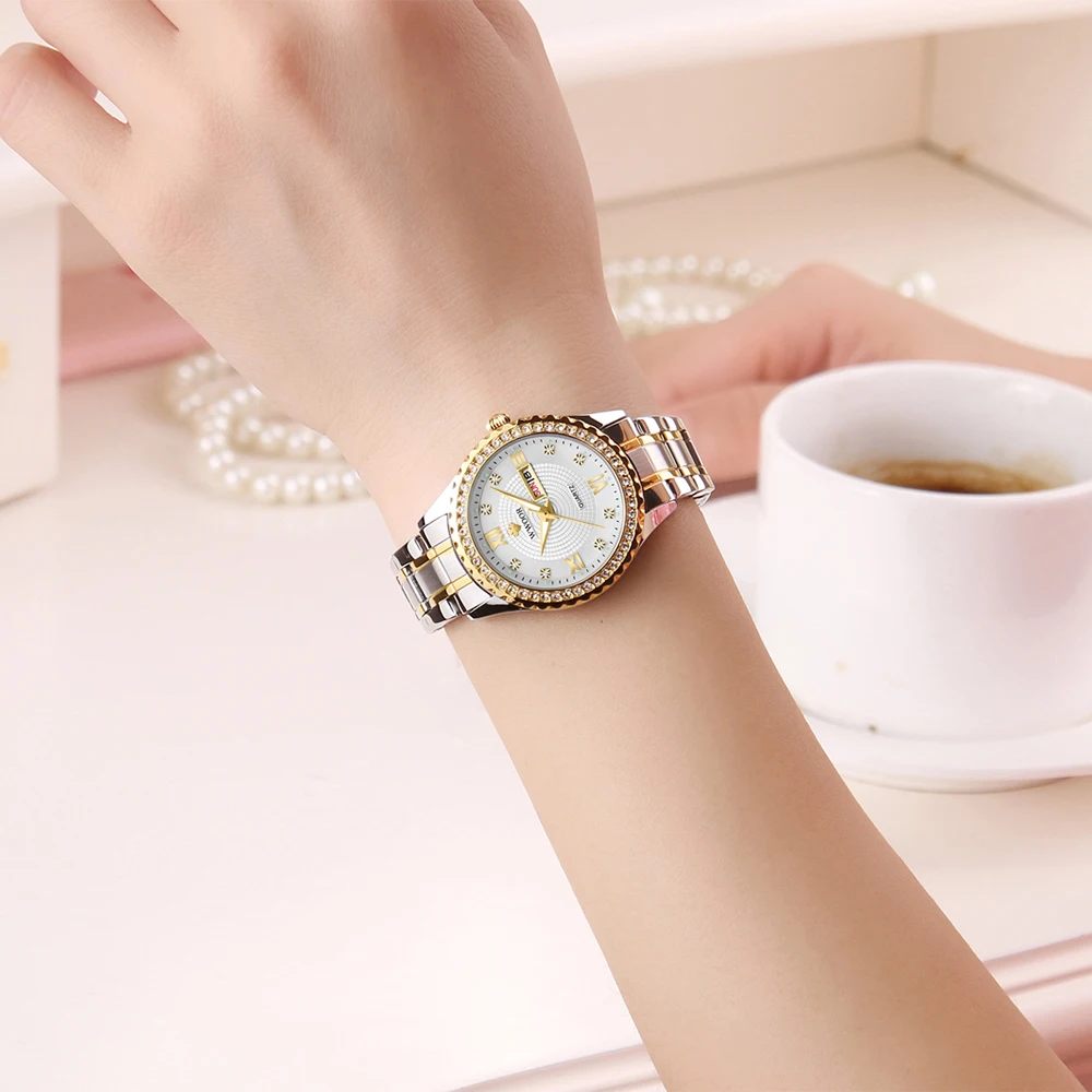 WWOOR 2021 Novi Top Brand Luksuzni Modni Zlato ženski sat sa dijamantima Kvarc Vodootporan ručni sat od nehrđajućeg Čelika Relogio feminino Slika  4