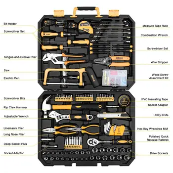 Set alata za čeonog ključ DEKO DKMT198 Skup alata za popravak automobila Mješovita kombinacija alata Set ručnih alata s plastičnim skup alata