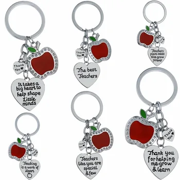 Zahvalnost za Nastavnike Privjesak za ključeve Apple Love Heart Šarm Privjesak Za ključeve Hvala Učitelju Privjesak Za ključeve Držač Prstenje Nakit Poklon za Dan učitelja