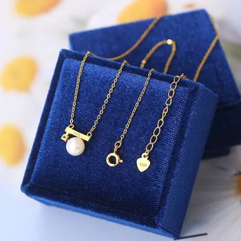 LAMOON 925 Srebrna ogrlica i Naušnice Set nakita za žene Prirodni Slatkovodni biseri 14 Do Pozlaćeni Office ženski nakit Korejski