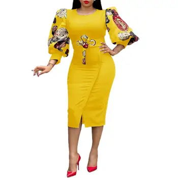 Ženske elegantne uske haljine s okruglog izreza i rukavima tri četvrtine s visokim strukom Ured za ženska Radna odjeća Paket Hip Afrička moda Proljeće