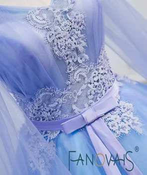 Ružičasto-Plava Svadba haljina s dugim rukavima Srednjovjekovne vjenčanica Tila vjenčanica Vestido Novia Plesnu haljinu sa širokim rukavima