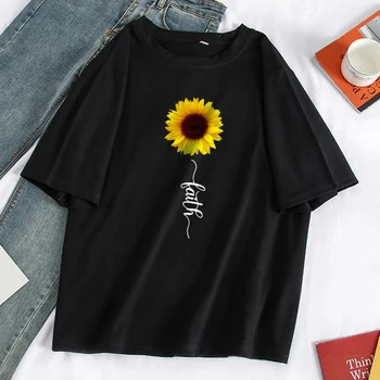 Crne Majice kratkih rukava za žene Vintage Cosplay Solarni Cvijeće Vrhovima Tees Moderan Majice Plus Size Periva ženska majica
