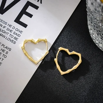 Nova Moda Бамбуковое Srce Ljubav Naušnice-prsten Mali Geometrijski Zlatna Boja Izjava Обнимающие Naušnice Ženske večernje nakit darove