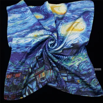 Slika Van Gogh uljem Zvjezdano Nebo Svileni Šal Ženski šal je Modni Svileni Šal Četvrtaste Marame Glava Vrat Kravata Povez Vratne rupčić