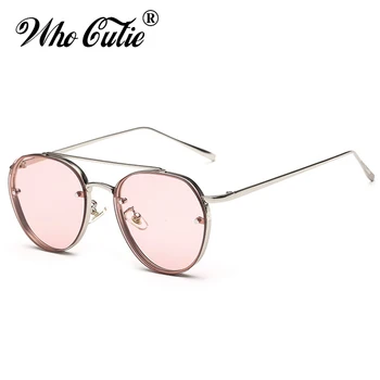 WHO CUTIE 2018 Okrugle sunčane naočale pilota Muškarci Žene Brand-dizajner Berba roze prozirne leće s ravnim krovom Sunčane naočale Nijanse Oculos 525