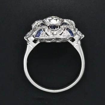 Modni geometrijski trg Plavi prsten s cvijetom Циркона i smaragdu za žene Luksuzni Angažman angažman prsten za mladenku, nakit, poklone