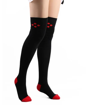Moderan Strip Čarape iznad koljena za djevojčice Хлопковая crno-crvena Ženska odjeća Nadkoljenice Halloween Cosplay Novost Duge Čarape