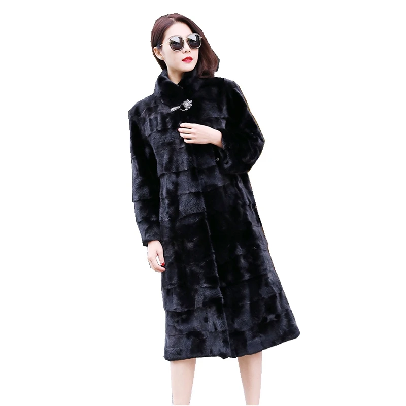 110 cm Dužina Норковая kaput Jakna s ovratnikom-otpornog Tanak pojas Zima prirodna ženska gornja odjeća X-Long Plus Veličina 3XL LF5205 Slika  4