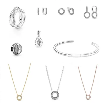 Luksuzni ženski nakit 992 srebra klasični set ogrlica i naušnice pogodan za originalne Pandora zrna DIY dizajnerske pribor