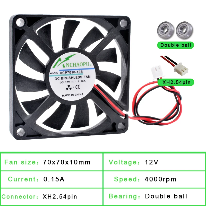 ACP7010 7 cm 70 mm ventilator 70x70x10 mm DC5V 12-24 U 2pin 2 žice za ventilatora kućišta napajanja punjač inverter Slika  5