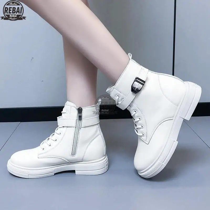 Nove ženske čizme od prave kože s debelim dnom na munje Ženska zimska topla funky cool cipele Veličine 34-40 Bijele čizme Slika  2