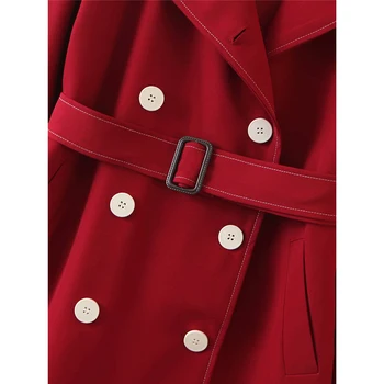 Ženska moda jesen Двубортное dugi kaput odjeća 2020 Jesen ženske elegantne crvene jakne u europskom stilu s pojasom Femme