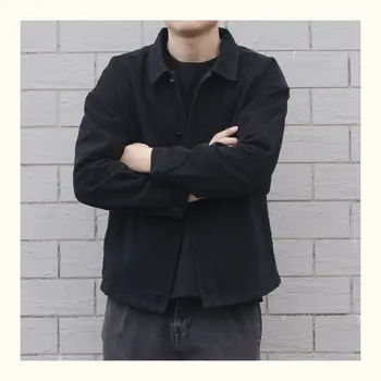 Japanska moda Харадзюку Muška jakna za Jesen Klasicni jednobojnu na zakopčane Tanki traper jakna Muška Crna slobodna traper jakna Muška