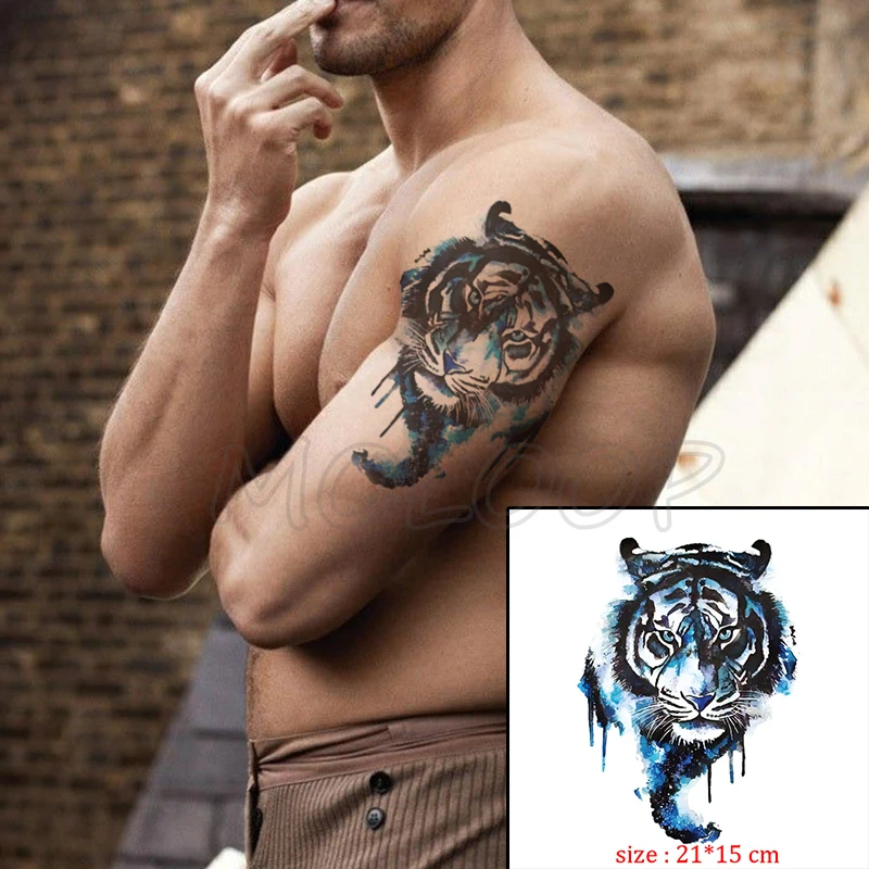 Lažna tetovaža vodootporne privremena glava tigra velika mačka je životinja tetovaža oznaka body art flash tetovaža za bebe dječaka muškarci žene djevojke Slika  1