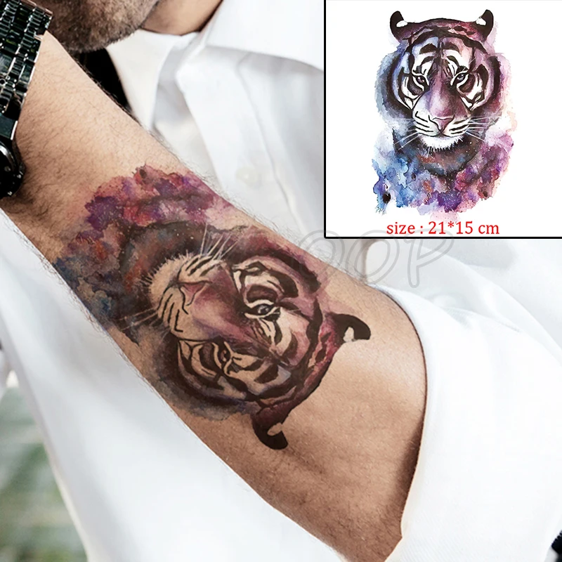 Lažna tetovaža vodootporne privremena glava tigra velika mačka je životinja tetovaža oznaka body art flash tetovaža za bebe dječaka muškarci žene djevojke Slika  3