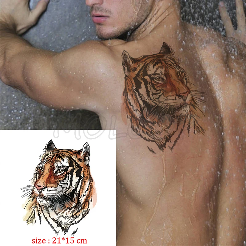 Lažna tetovaža vodootporne privremena glava tigra velika mačka je životinja tetovaža oznaka body art flash tetovaža za bebe dječaka muškarci žene djevojke Slika  4