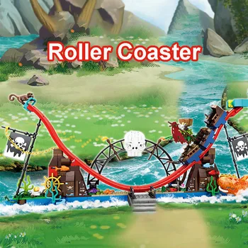 Kreativna Serija 540 kom. Roller Coaster Pirate Model Gradivni Blokovi Gradski Park Zabave s Figurice od Cigle DIY Igračka za bebe Poklon
