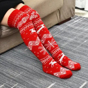1 Par ženske čarape s uzorkom Pahulje Los Topla Jesen Zima Iznad koljena Debele Duge Čarape za Božić ulične odjeće