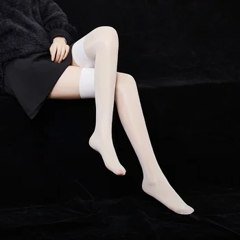 12D Tanke seksi uljana sjajne Prozirne čarape do kukova Srednje Duge ženske sjajni najlon pljuska s manžetama Top Nadkoljenice Seksi donje rublje