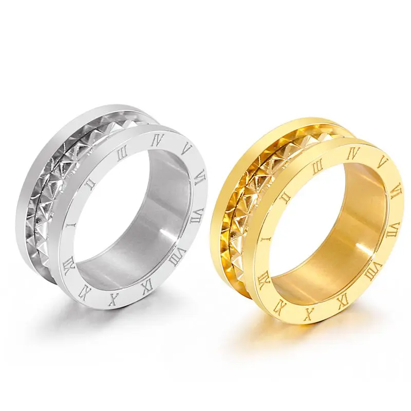 Prsten Od Nehrđajućeg Čelika Nakit Za žene Okrugli Cirkon Rimske Brojke Osnovne Modele Srebrni Prsten u Boji Ružičastog Zlata Slika  2
