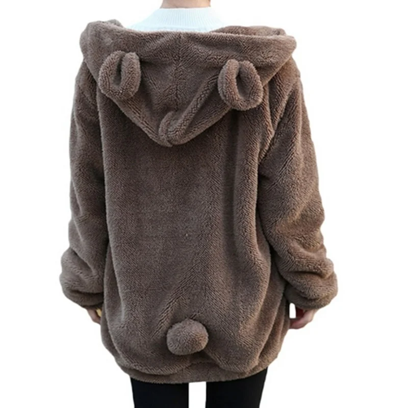 Ženska zimska slobodna jakna s kapuljačom s krzneni medvjed uho ZOGAA Slika  0