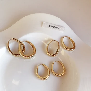 GSOLD i Starinski Šarm Jednostavan Metalni Geometrijski Motivi Šuplje Ovalne, okrugle naušnice, prstenje Ciecle Минималистичные ženske večernje nakit poklon