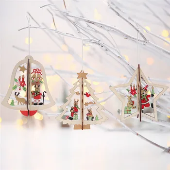1PC 2D 3D Božićni Božićnih Ukrasa Božićni Drvene Djed Mraz Los Spušteni Ovjes Božićne Ukrase za dom Zurke Nova Godina
