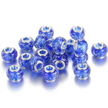 10 Kom. Plava Boja Sjajne Staklene Perle s velikim Otvorom Idealni za Europske Narukvice Pandora Ogrlica DIY Kabel Privezak za izradu nakita
